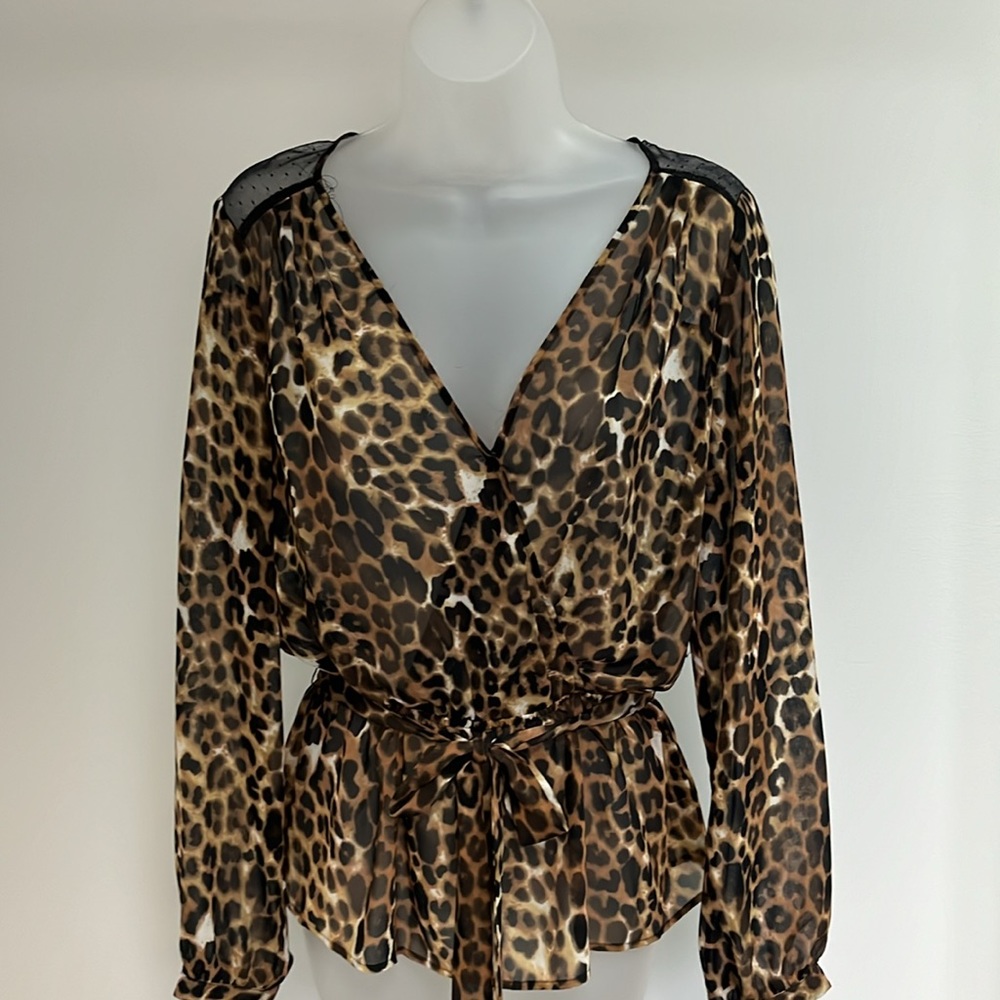 Express sheer top. Cheetah print. Surplice style. NWT. Size small